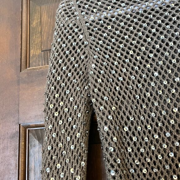 Michael by Michael Kors Brown 100% Cotton Sequin Sweater Size S - Picture 14 of 16